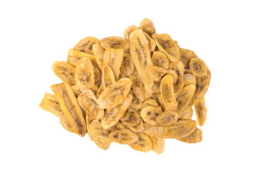 sliced dried bananas, on a white background