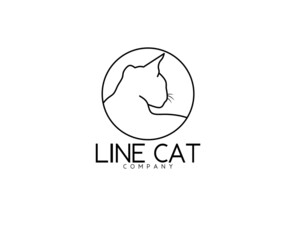 thin line head cat circle logo isolatef on white background