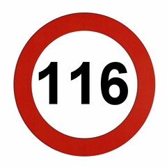 Illustration des Straßenverkehrszeichens "Maximale Geschwindigkeit 116 Kilometer pro Stunde"	