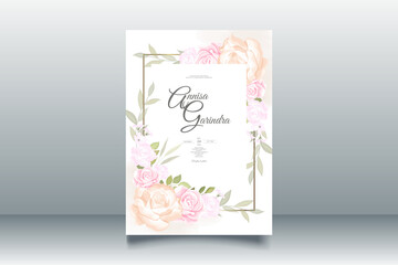 Wedding invitation card template set with beautiful floral leaves Premium Vector	
