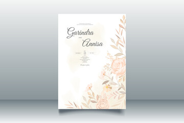 Wedding invitation card template set with beautiful floral leaves Premium Vector	
