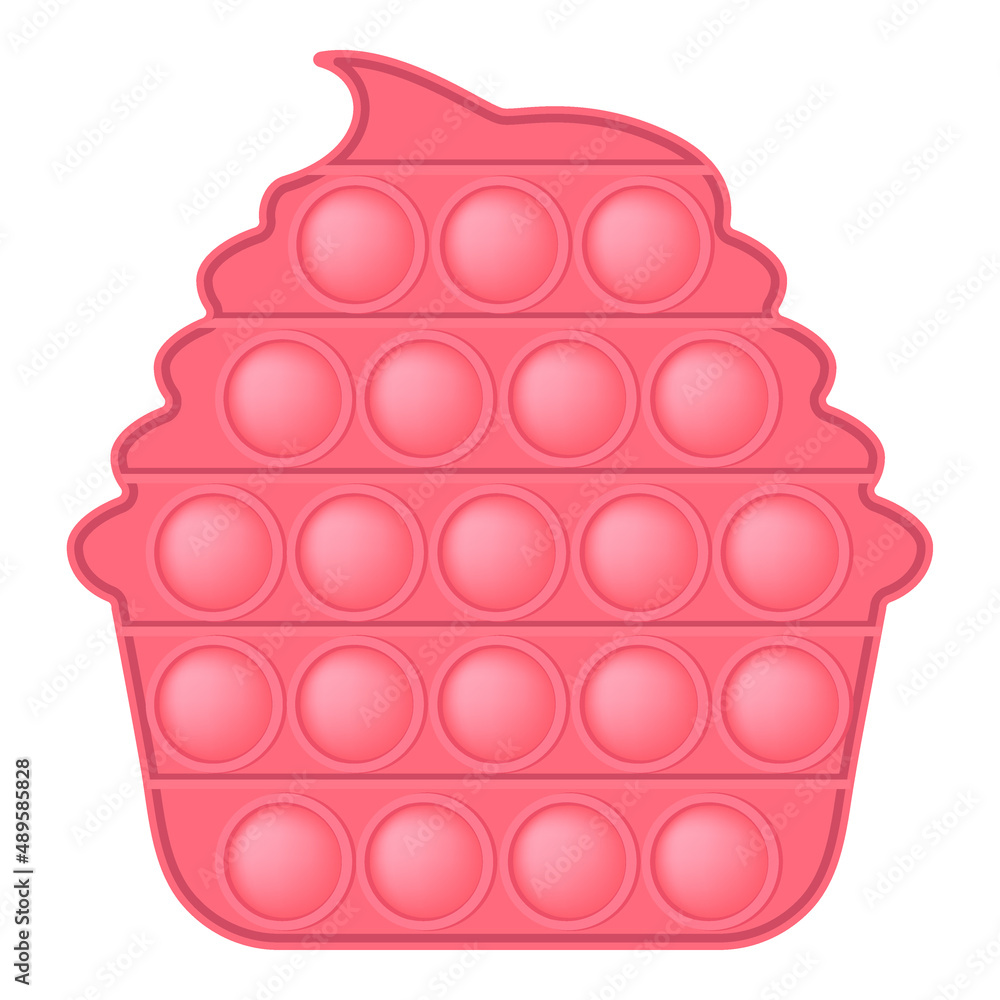 Wall mural Pop it coral pink cupcake for a Valentines day as a fashionable silicon fidget toy. Addictive anti-stress cute toy in pastel colors. Bubble popit for kids. Vector illustration isolated on a white