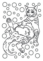 Cat. Cats of different breeds. Coloring book for children and adults. Black and white vector illustration.