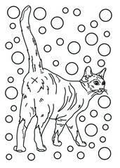 Cat. Cats of different breeds. Coloring book for children and adults. Black and white vector illustration.