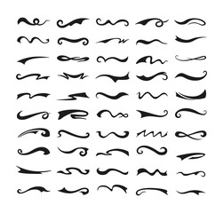 Collection of black underlines. Wriggling lines of different shapes on a white background.