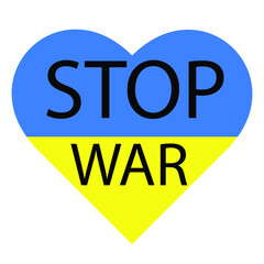 Vector illustration of No War with broken heart in colors of Ukraine flag isolated on white background. Stop war and military attack in Ukraine poster concept.
