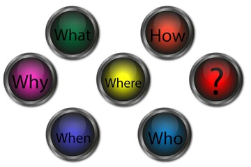Web Glossy buttons. Red, blue, green. buttons for vector. With text. Questions .