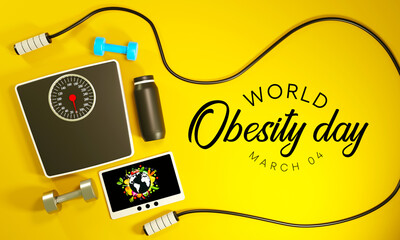 World Obesity day is observed every year on March 4, with the view of promoting practical solutions to end the global obesity crisis. 3D Rendering - obrazy, fototapety, plakaty
