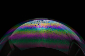 macro shot of a soap bubble. abstract and colorful background. close-up rainbow blurred background. 