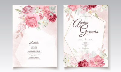Beautiful floral frame wedding invitation card template Premium Vector	