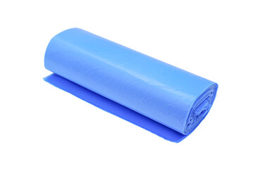 Roll of blue plastic garbage bags isolated on a white background