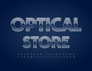 Vector glossy logo Optical Store with glass Alphabet Letters and Numbers set. Shiny stylish Font