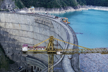 The largest hydroelectric power station in the Caucasus, located on the Inguri River. View of the...