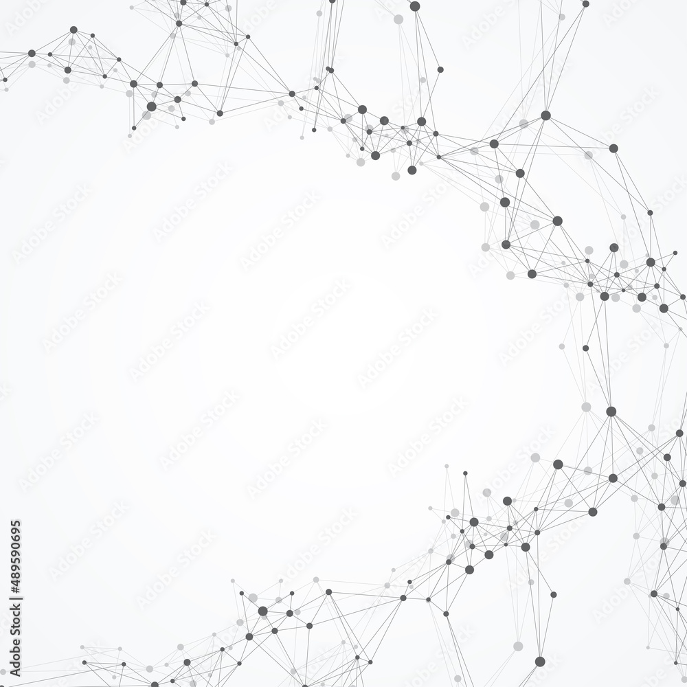 Poster Geometric graphic background molecule and communication. Big data complex with compounds. Lines plexus, minimal array. Digital data visualization. Scientific cybernetic illustration.