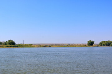 wide channel landscape in the Danube Delta, Romania, Europe