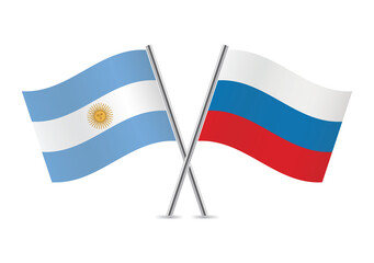 Argentina and Russia crossed flags. Argentinian and Russian flags, isolated on white background. Vector icon set. Vector illustration.