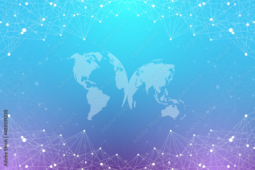 Poster global network connection concept. social network communication in the global business. big data vis