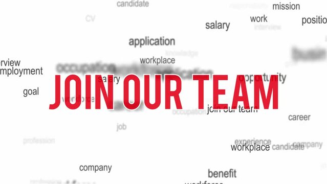 Join our team - job tag cloud advertisement for vacant positions repeat loop animation