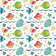 Seamless pattern with cartoon fish.