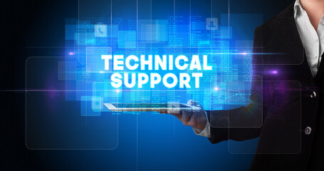 Person holding tablet, technology concept