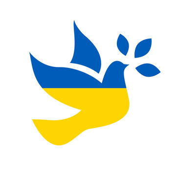 Ukraine Krieg - Friedenstaube in Nationalfarben der Ukrainer
