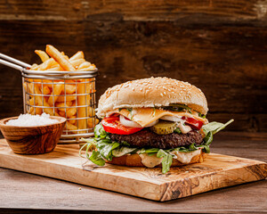 burger and fries - 489594634