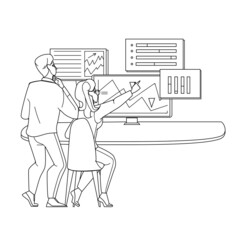 data analyst research graph. Black Line Pencil Drawing Vector. finance business technology. market chart. information analytics character web Illustration