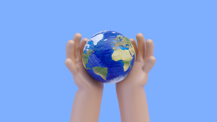 Earth in hands, save world concept, 3d render