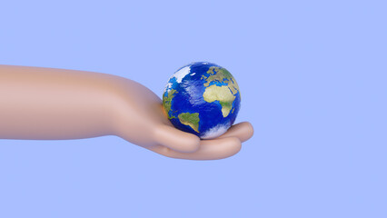 Earth in hand, save world concept, 3d render