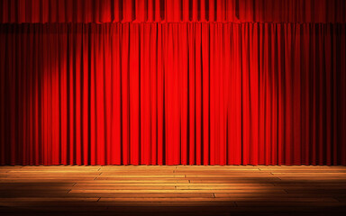 abstract background of empty stage and red curtain ,3D illustration rendering