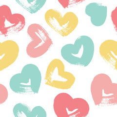 Seamless pattern with hearts. Dry brush. Hand drawn.