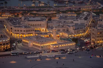 Fotobehang Aerial view of Doha city with souq waqif. Doha Roads and traffic © hasan