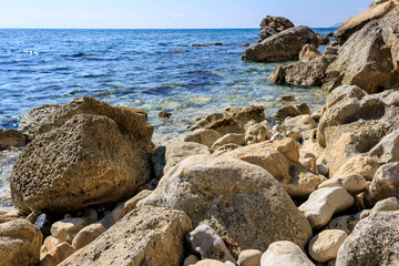 View of rocky coastline at Kourion beach, Cyprus