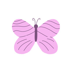 Pink butterfly. Colorful cartoon vector illustration. Hand drawn spring summer idesign element.