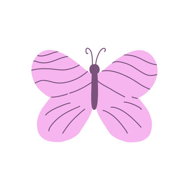 Pink butterfly. Colorful cartoon vector illustration. Hand drawn spring summer idesign element.