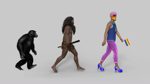 3d character human evolution , animation , transparent background