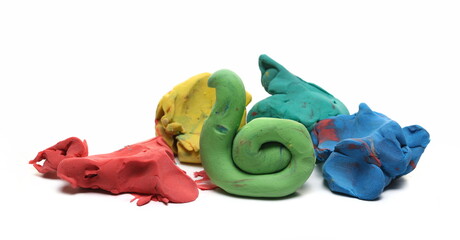 Colorful modelling clay, plasticine isolated on white 