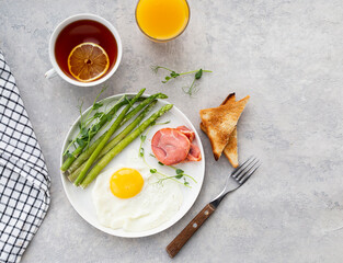 fried eggs with salmon and vegetables