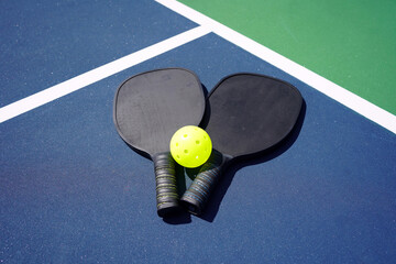 Pickle ball paddle on pickle ball court