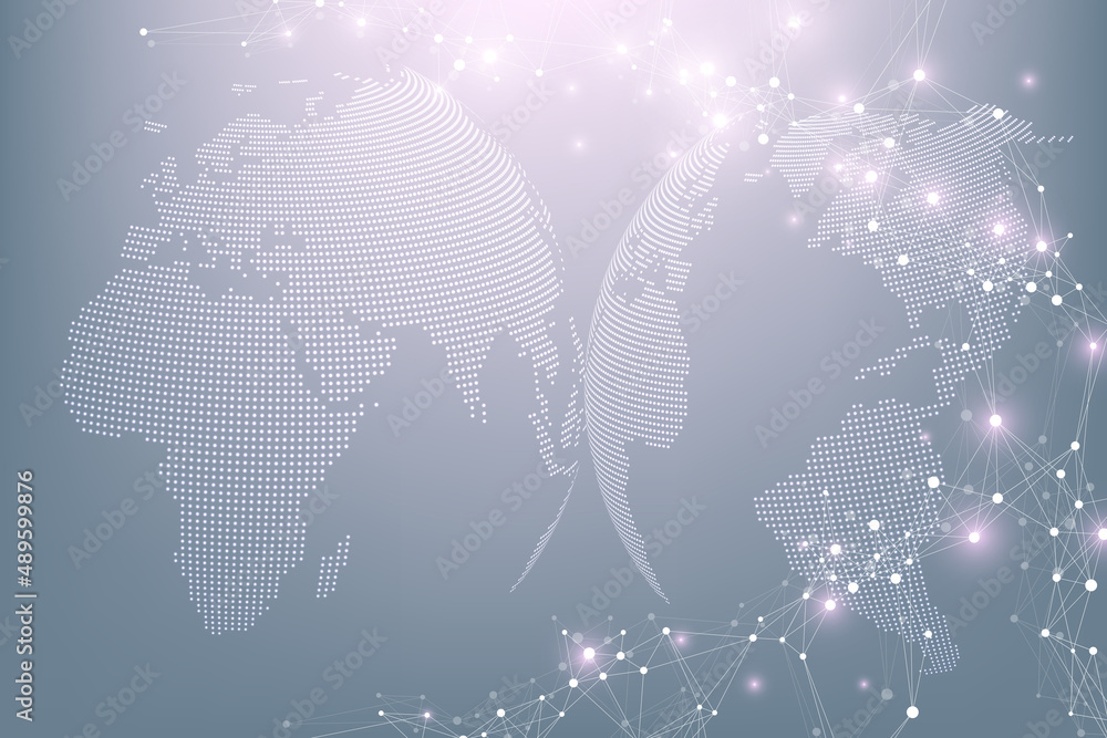 Poster global network connection concept. social network communication in the global business. big data vis