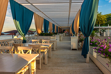 summer cafe by the sea, on the beach