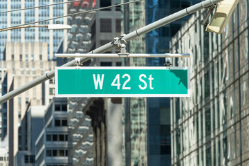 42nd street sign NYC, close up of world famous street sign.