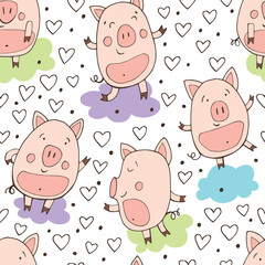 Seamless pattern with cute pigs.