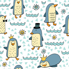 Seamless pattern with penguins. Winter image for your designs.
