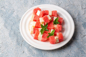 Plate with Fresh Watermelon and Cheese