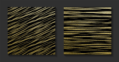 Golden backgrounds set. Shiny Gold grunge texture. Vintage vector illustration. Bright background for christmas cards, luxury flyers or banners. Vector illustration
