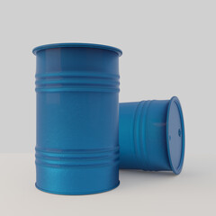 3d rendering, two blue barrels for oil, composition for presentation or news about energy resources