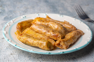 Lahana Sarma - Lahana sarmasi, Turkish traditional food,a boiled cabbage leaf that is formed into a roll with a stuffing of rice