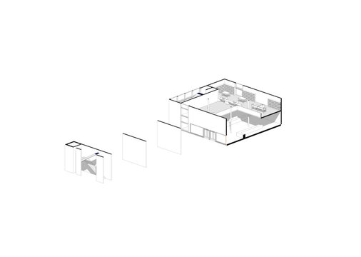 Architecture design: blueprint axonometry - Drawing illustration of a modern public equipment building / technology, industry, business concept illustration: 