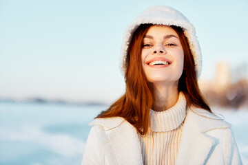 woman winter weather snow posing nature rest nature